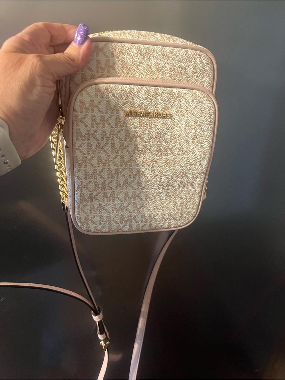 Michael Kors Beige Logo Crossbody with Gold Hardware
